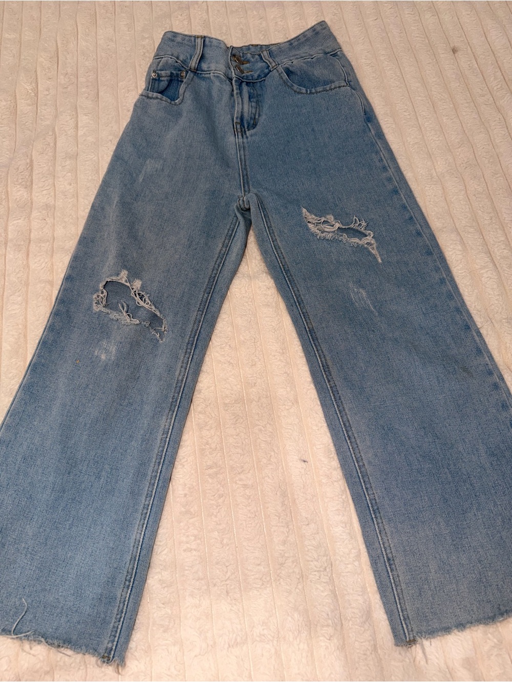 Girls Distressed Blue Denim Jeans